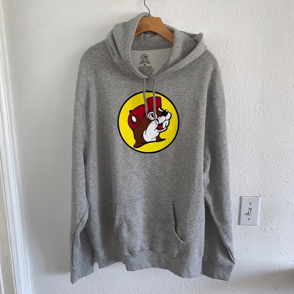 Buc-ee's Mens Gray Graphic Pullover Hoodie Sweatshirt Size 2X NWT Texas Mascot